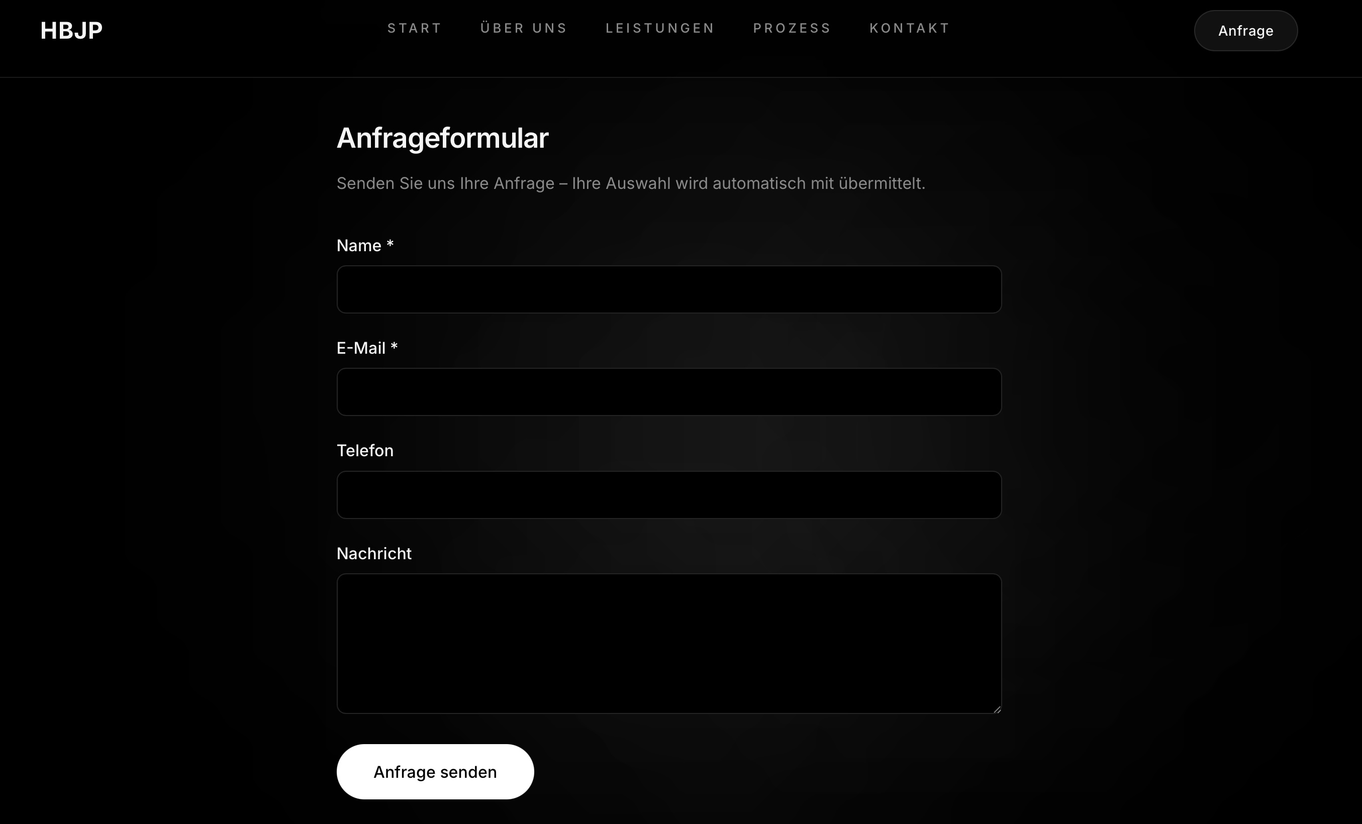 Vorschau des Anfrageformulars